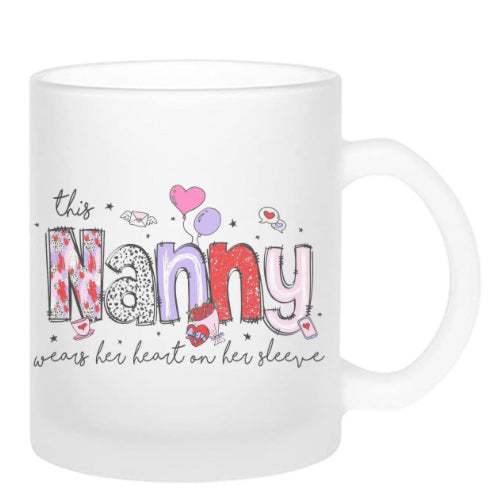 frosted glass mug - this mama wears her heart on her sleeve image 1