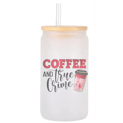 Frosted glass tumbler- coffee and true crime image 0