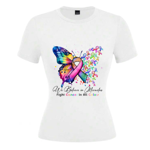 we believe in miracles fight cancer in all colours ladies round neck t-shirts image 2