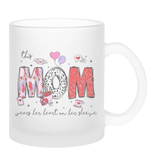 frosted glass mug - this mama wears her heart on her sleeve image 4