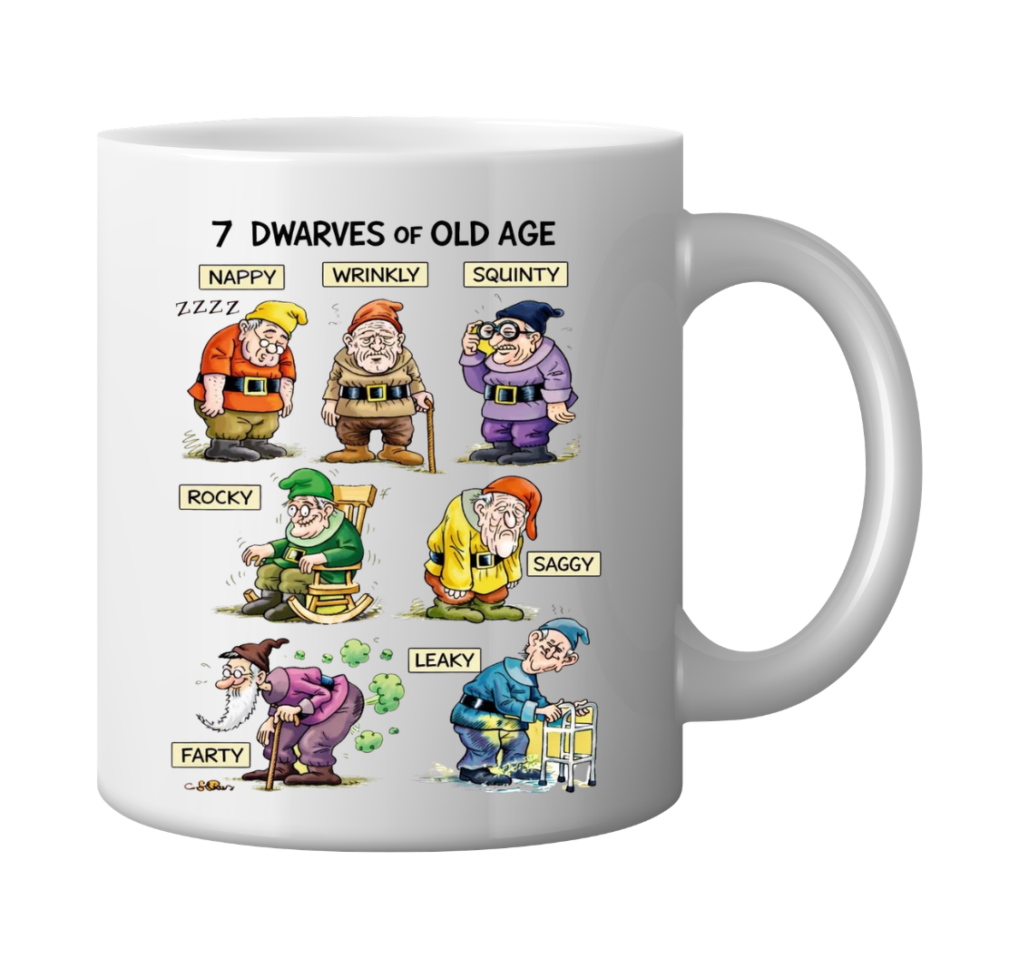 7 dwarfs of old age ceramic mug