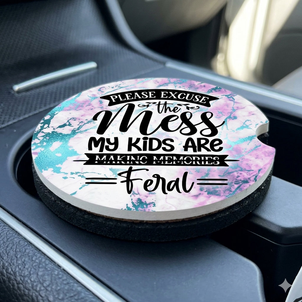 Car coasters - please excuse the mess my kids are feral