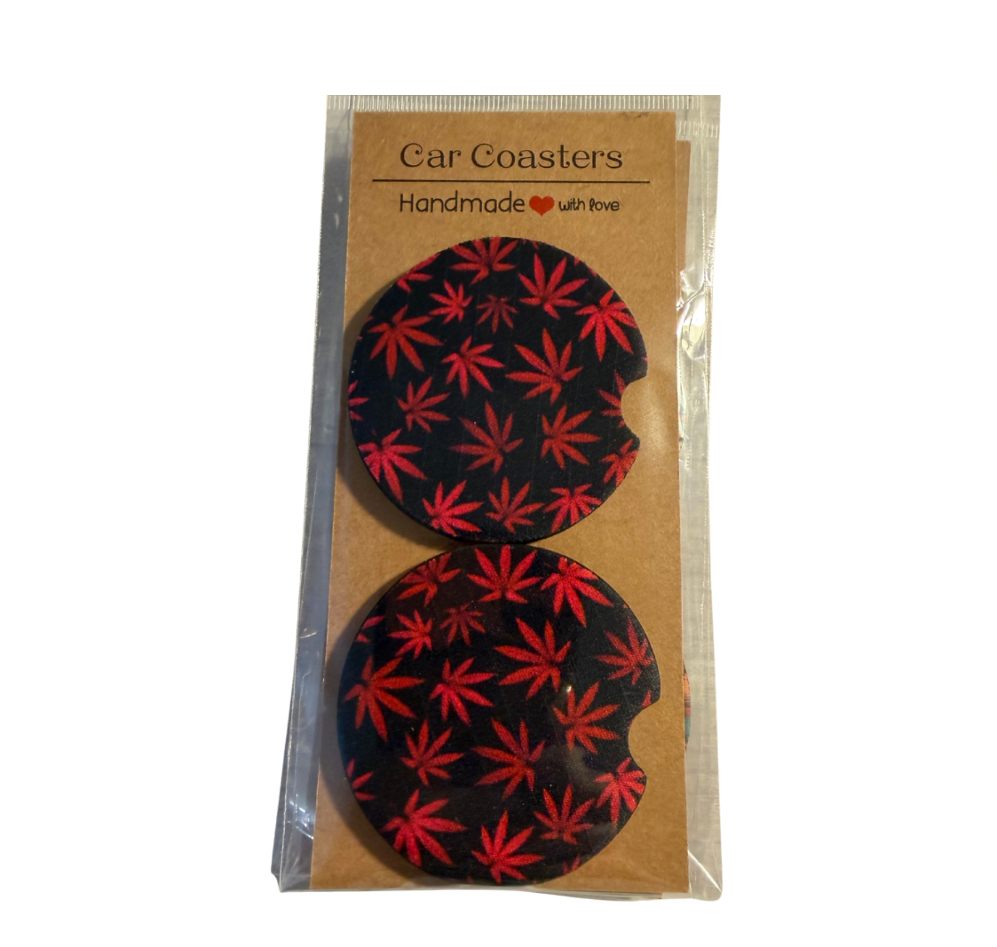 Dark red weed car coasters