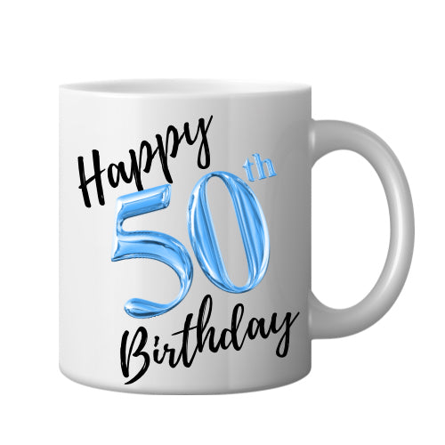 Happy age Birthday ceramic mugs (blue) image 2