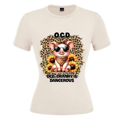 V-neck ladies t-shirt  -  O.C.D old cranky and dangerous image 1