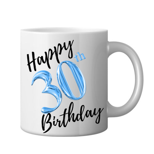 Happy age Birthday ceramic mugs (blue) image 0
