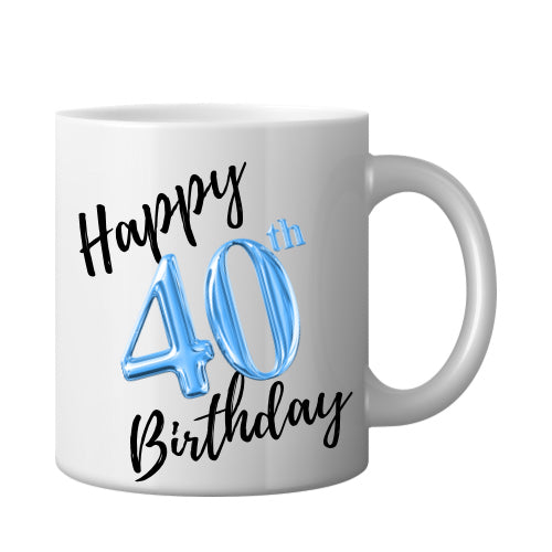 Happy age Birthday ceramic mugs (blue) image 1