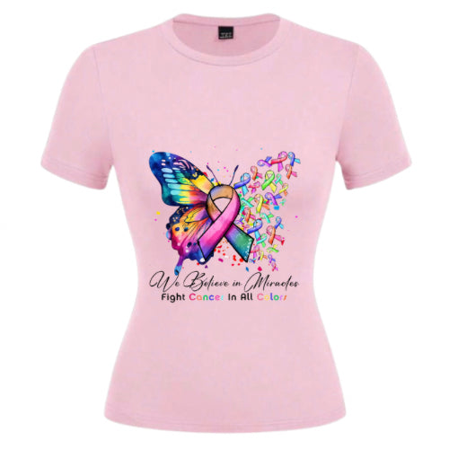 we believe in miracles fight cancer in all colours ladies round neck t-shirts image 1