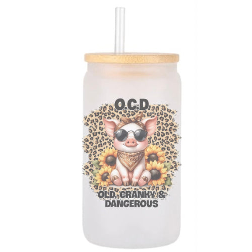 Frosted glass tumbler - OCD old cranky dangerous  image 0